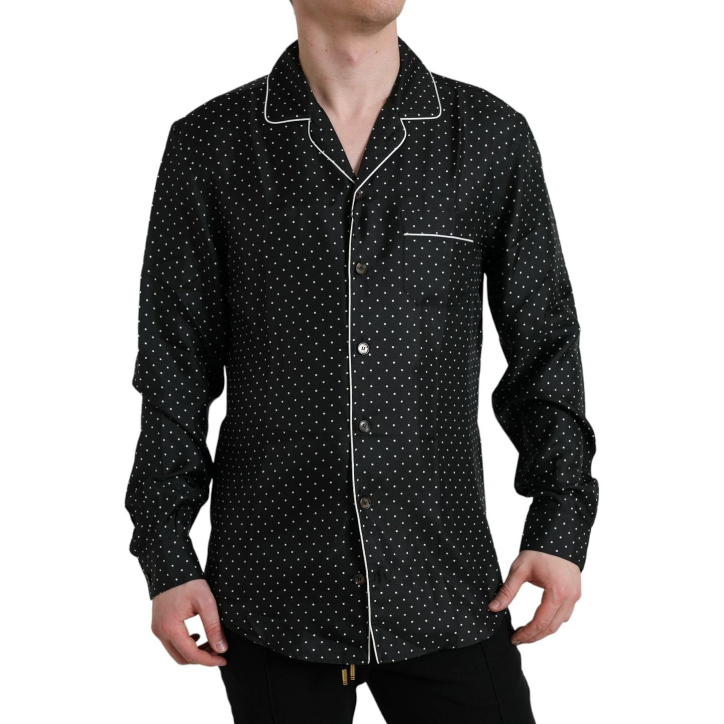 Black Polka Dot Silk Long Sleeve Shirt