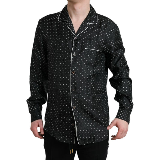 Black Polka Dot Silk Long Sleeve Shirt