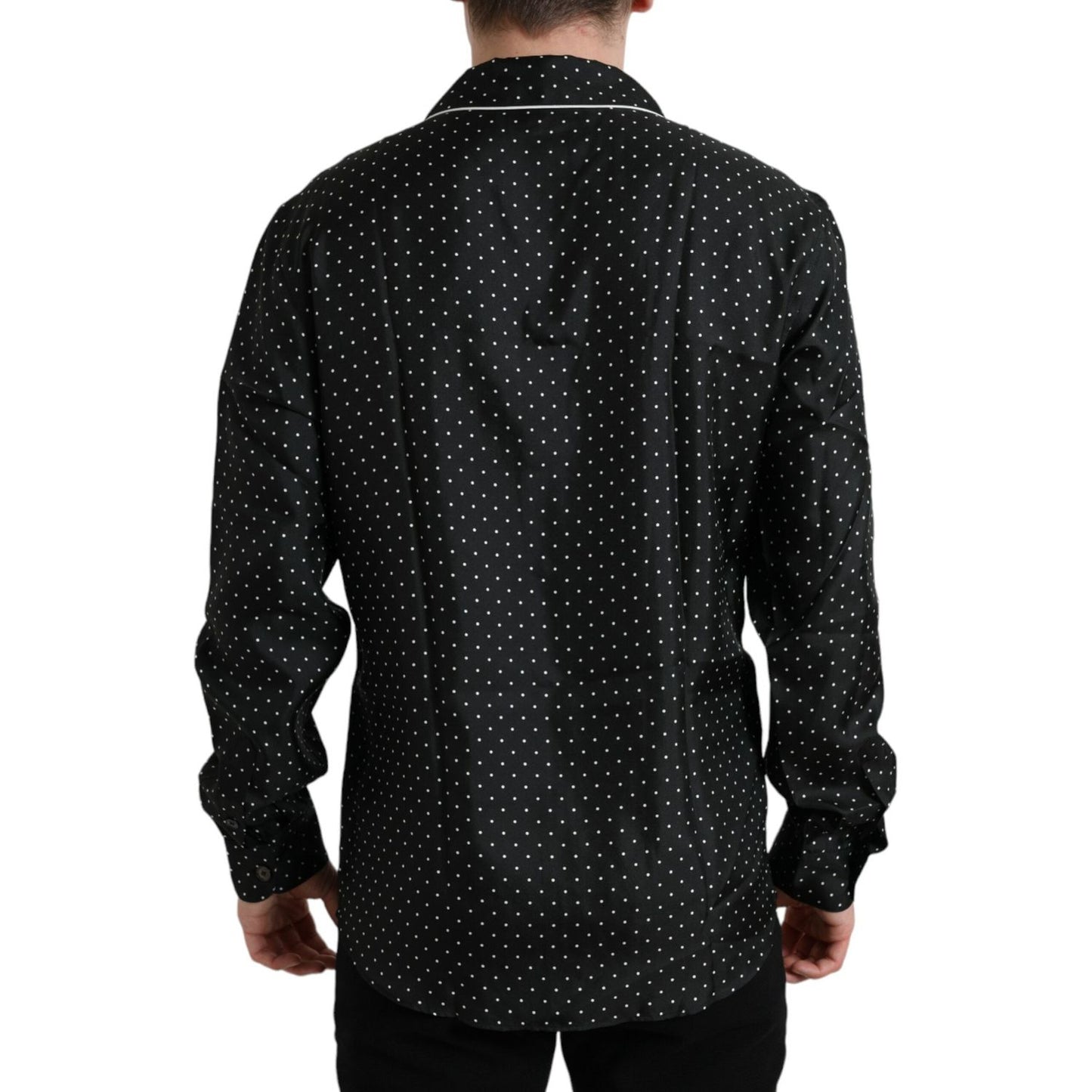 Black Polka Dot Silk Long Sleeve Shirt