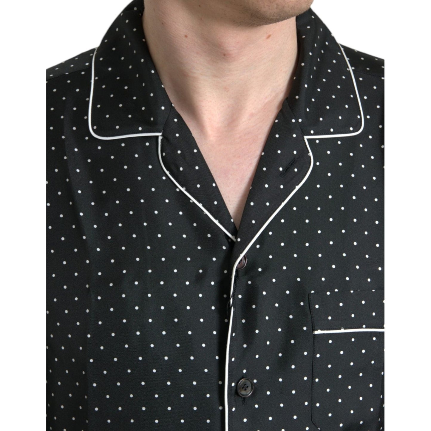 Black Polka Dot Silk Long Sleeve Shirt