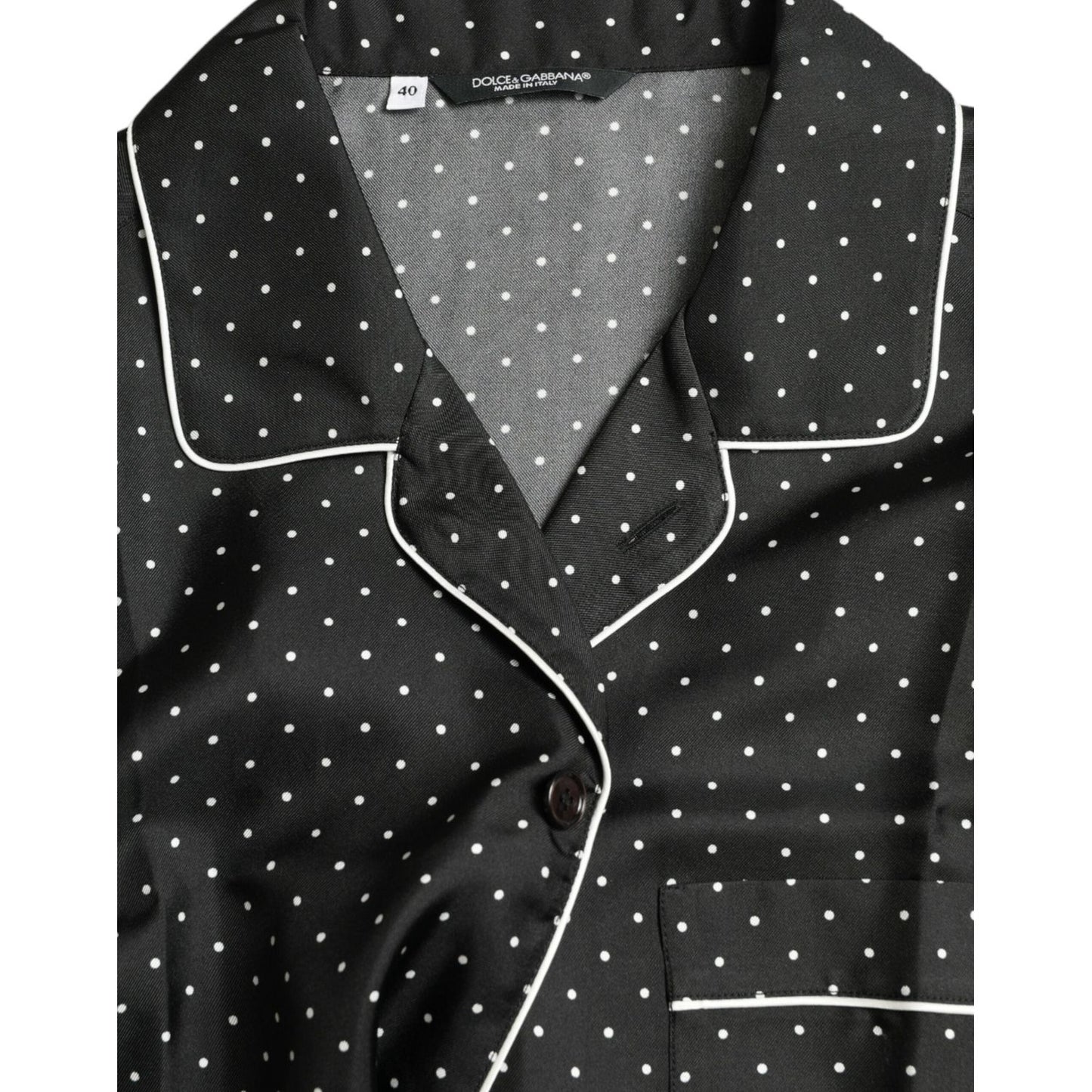 Black Polka Dot Silk Long Sleeve Shirt