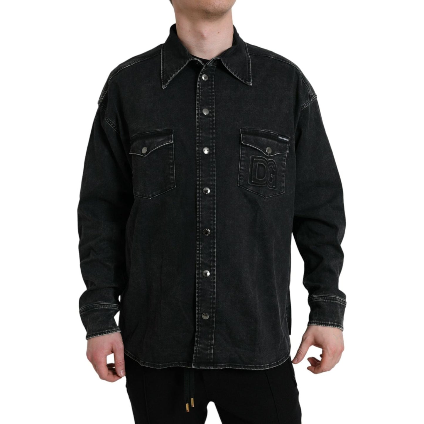 Black Cotton Long Sleeve Denim Casual Shirt