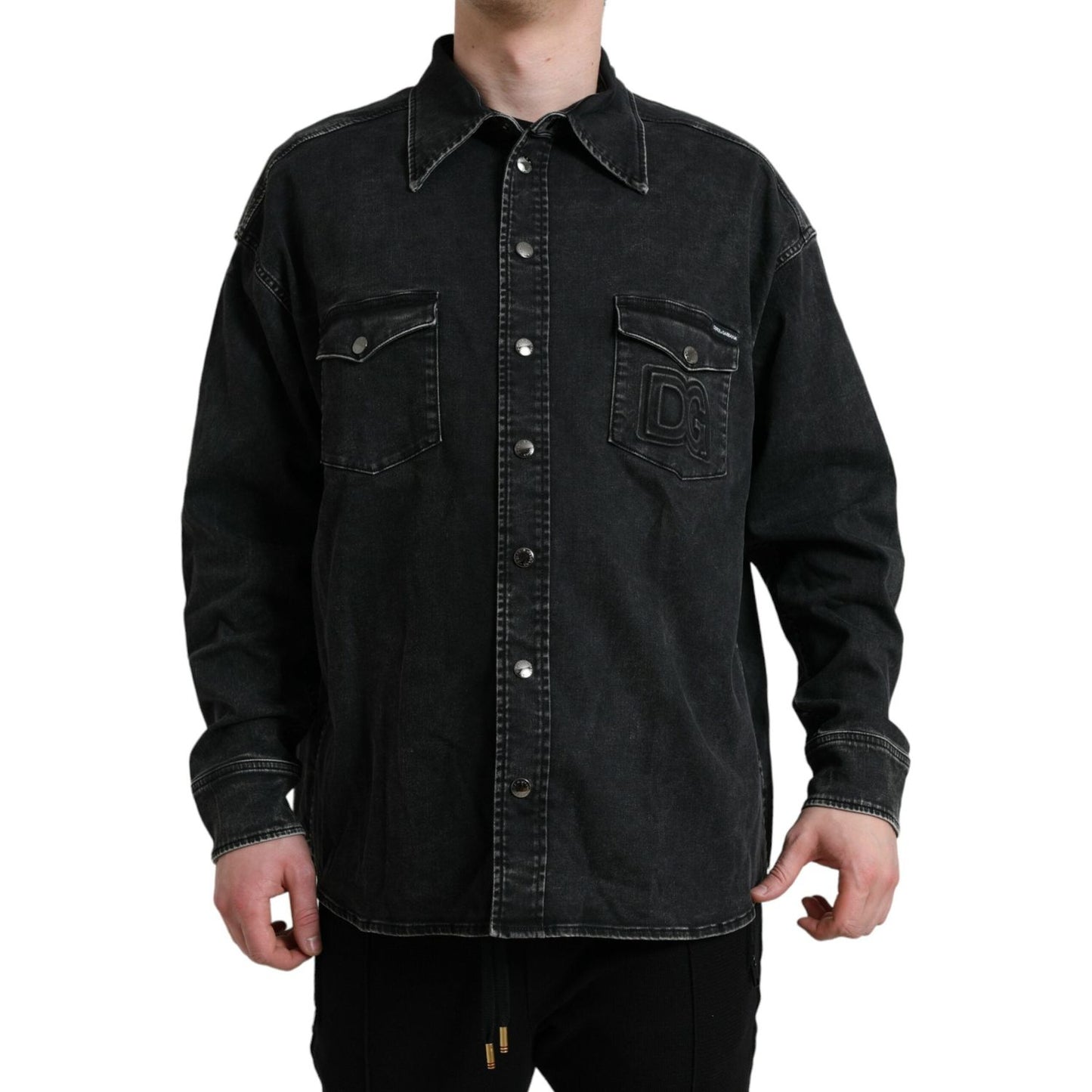 Black Cotton Long Sleeve Denim Casual Shirt