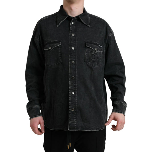 Black Cotton Long Sleeve Denim Casual Shirt Dolce & Gabbana