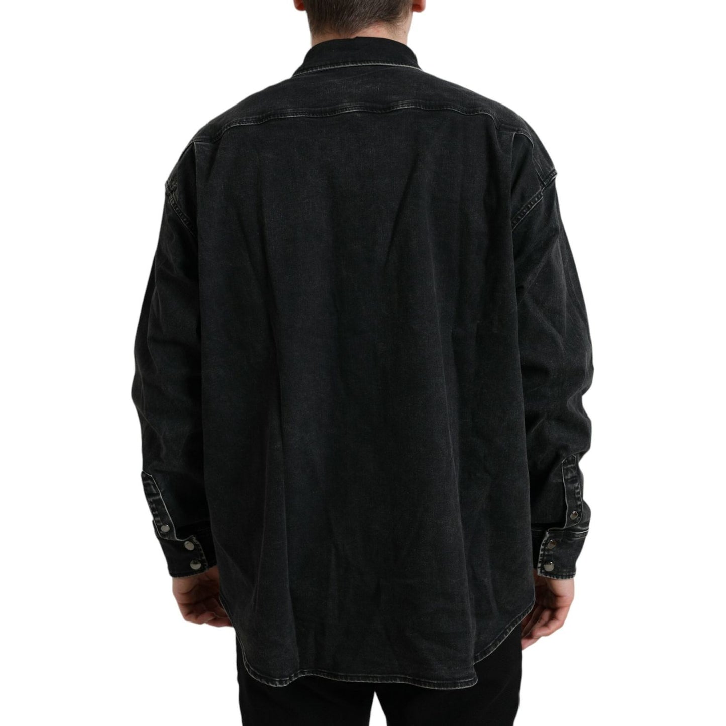 Black Cotton Long Sleeve Denim Casual Shirt