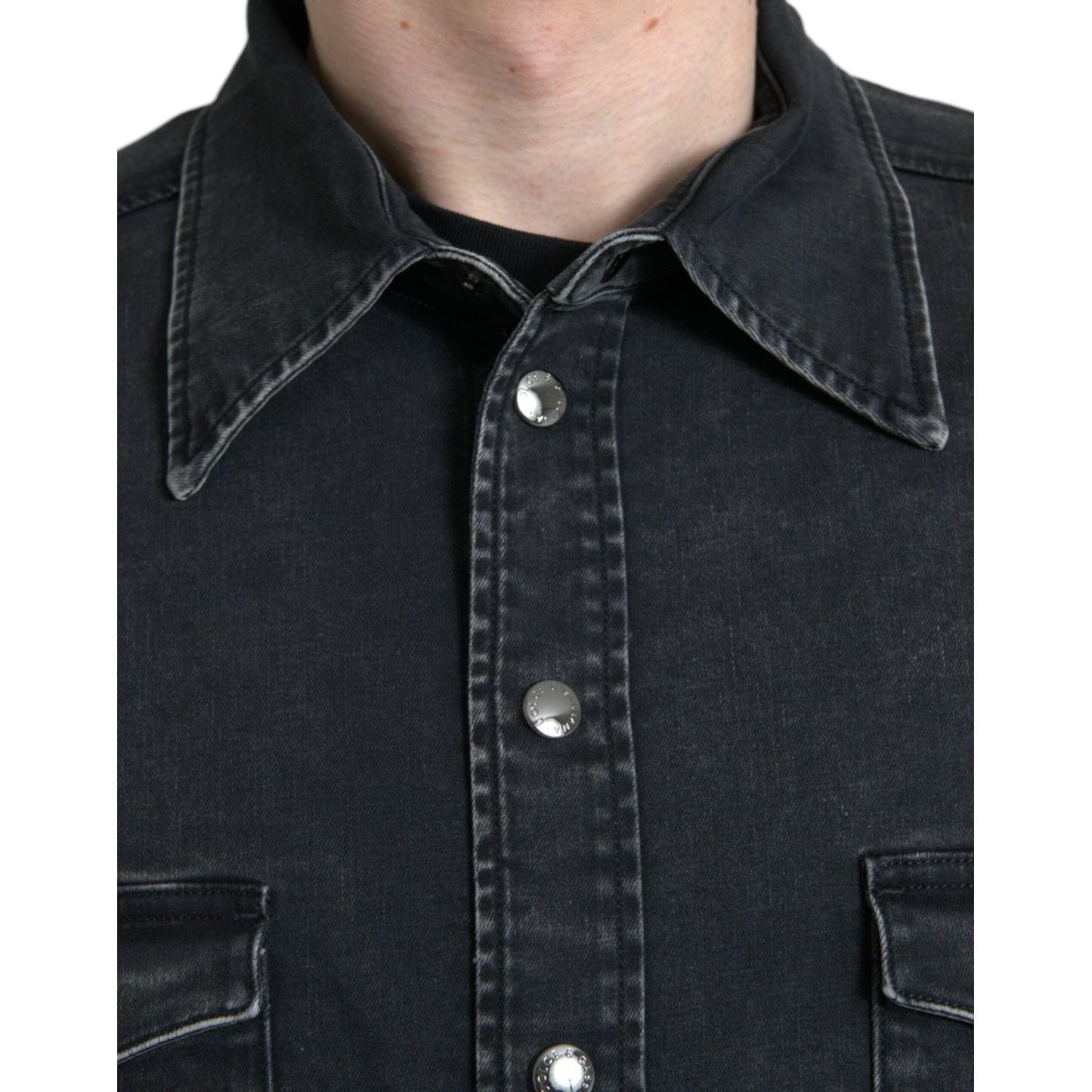 Black Cotton Long Sleeve Denim Casual Shirt