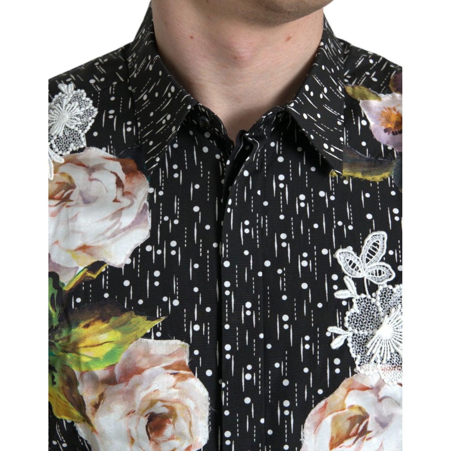 Black Floral Men Formal Dress GOLD Shirt