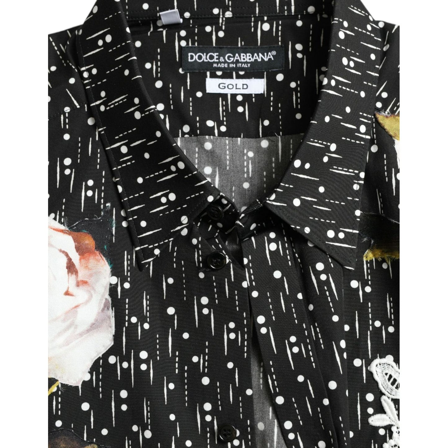 Black Floral Men Formal Dress GOLD Shirt