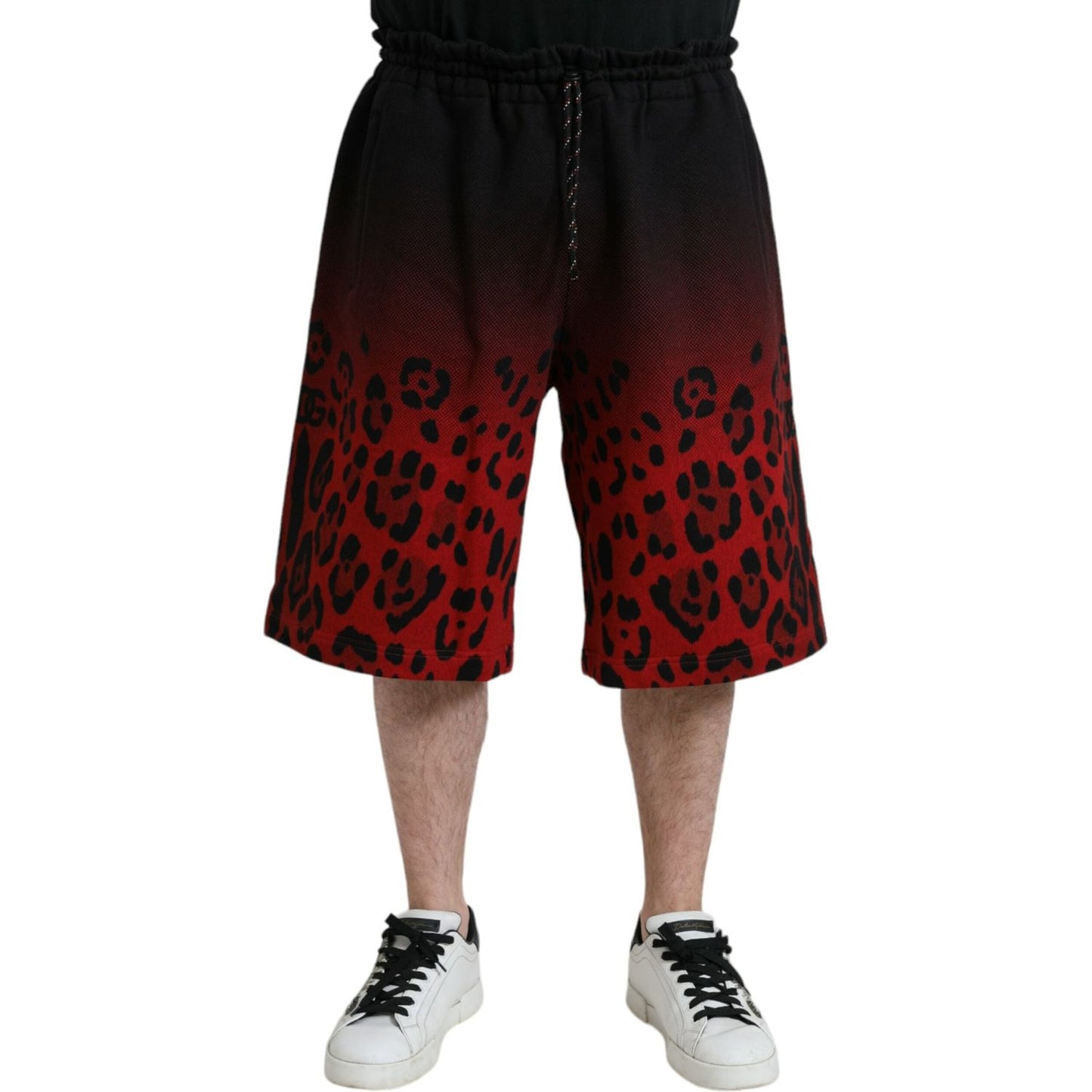 Red Leopard Print Cotton Bermuda Shorts