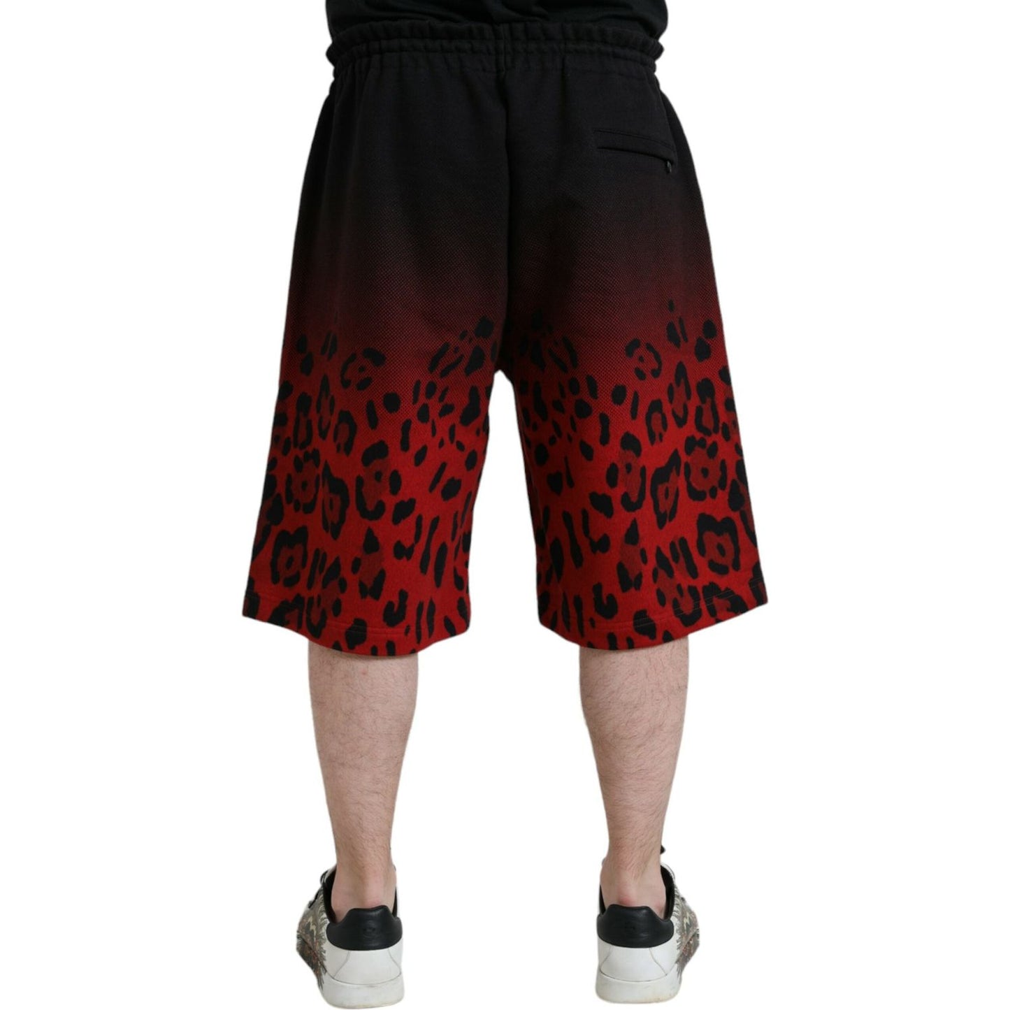 Red Leopard Print Cotton Bermuda Shorts