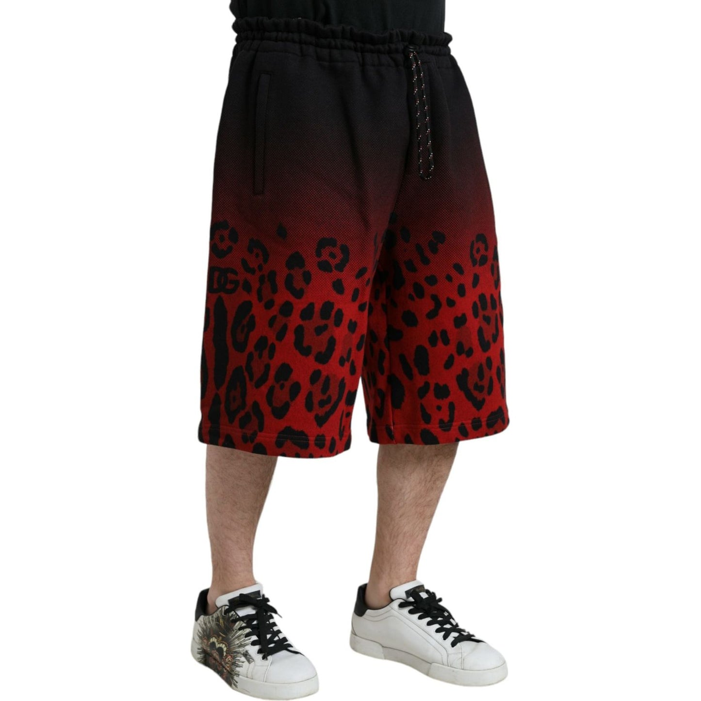 Red Leopard Print Cotton Bermuda Shorts