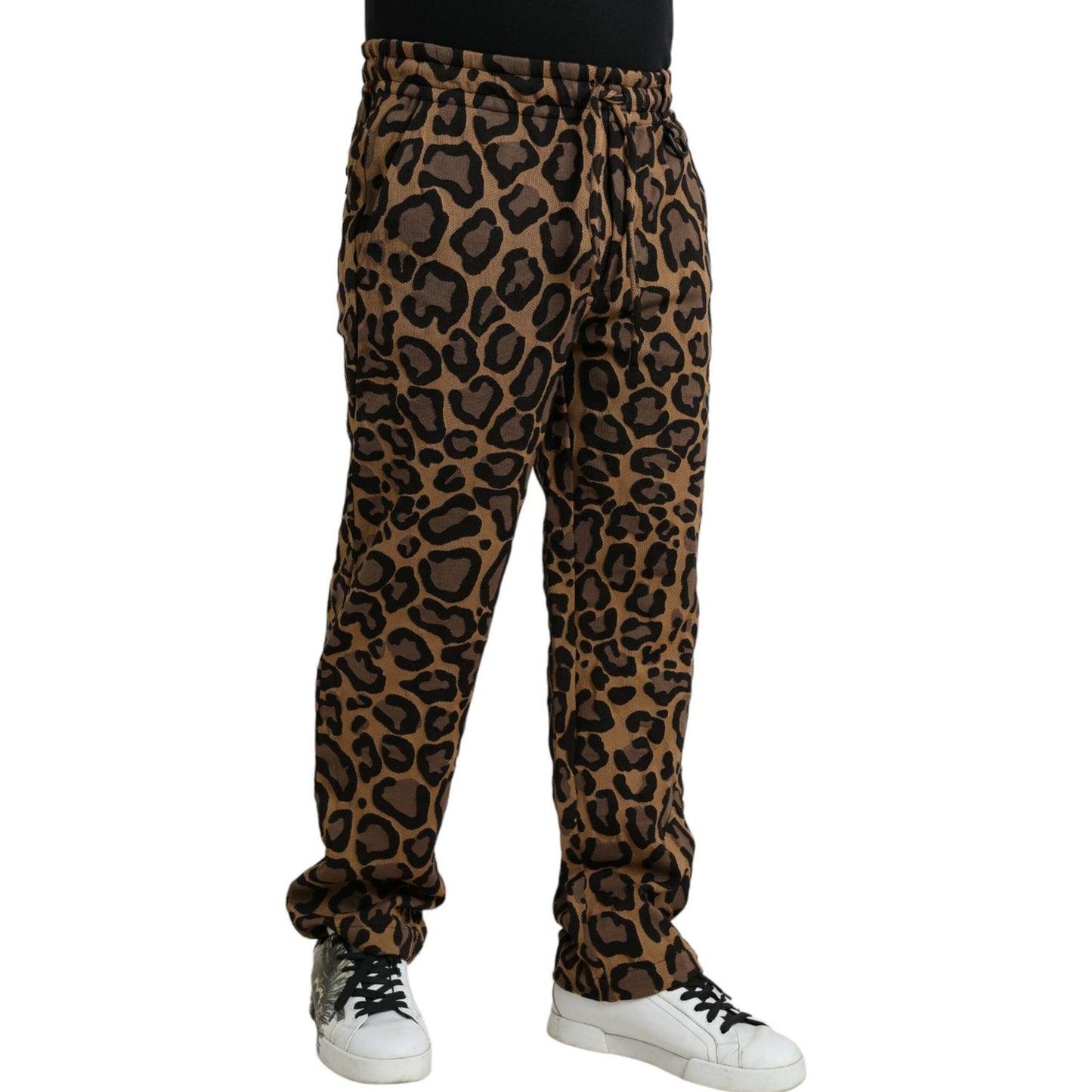 Brown Leopard Print Polyester Jogger Pants