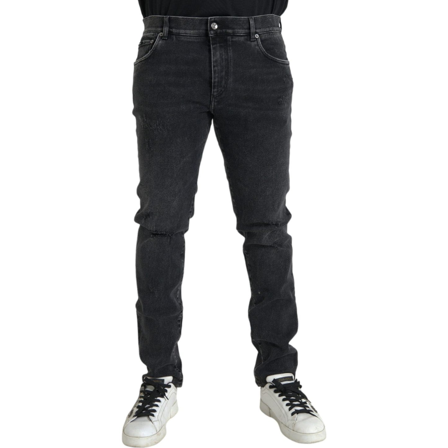 Gray Cotton Stretch Skinny Denim Logo Jeans