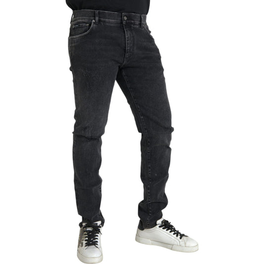 Gray Cotton Stretch Skinny Denim Logo Jeans Dolce & Gabbana