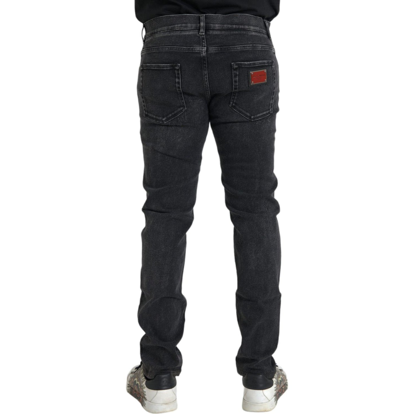 Gray Cotton Stretch Skinny Denim Logo Jeans