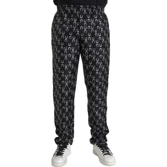 Black Horseshoe Print Silk Pants