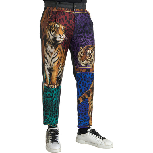 Multicolor Tiger Leopard Cotton Loose Tapered Pants Dolce & Gabbana