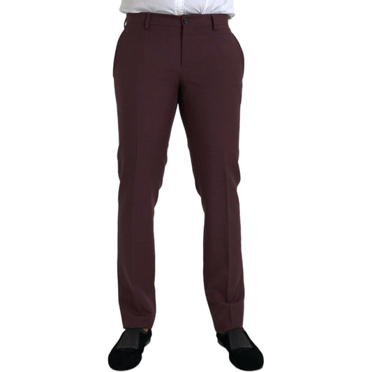 Maroon Wool Men Slim Fit Dress Pants Dolce & Gabbana