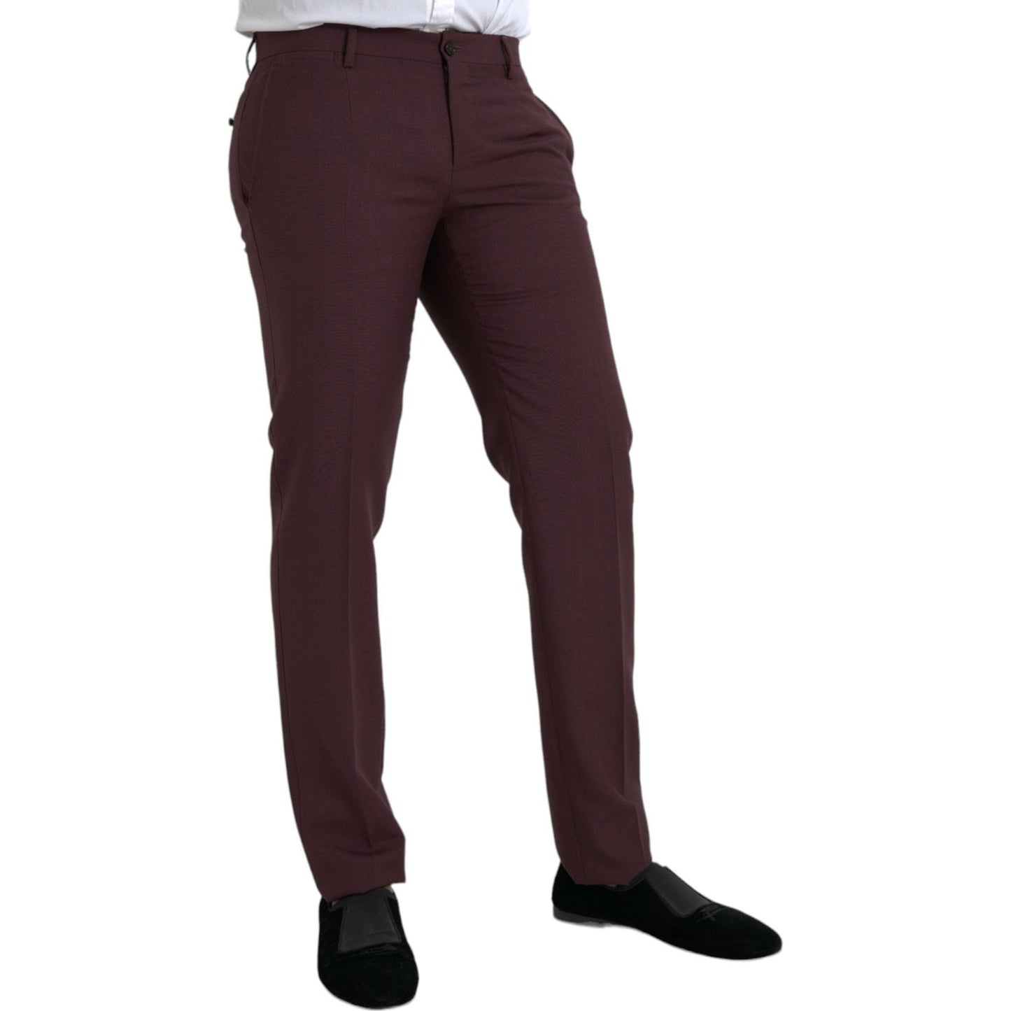 Maroon Wool Men Slim Fit Dress Pants