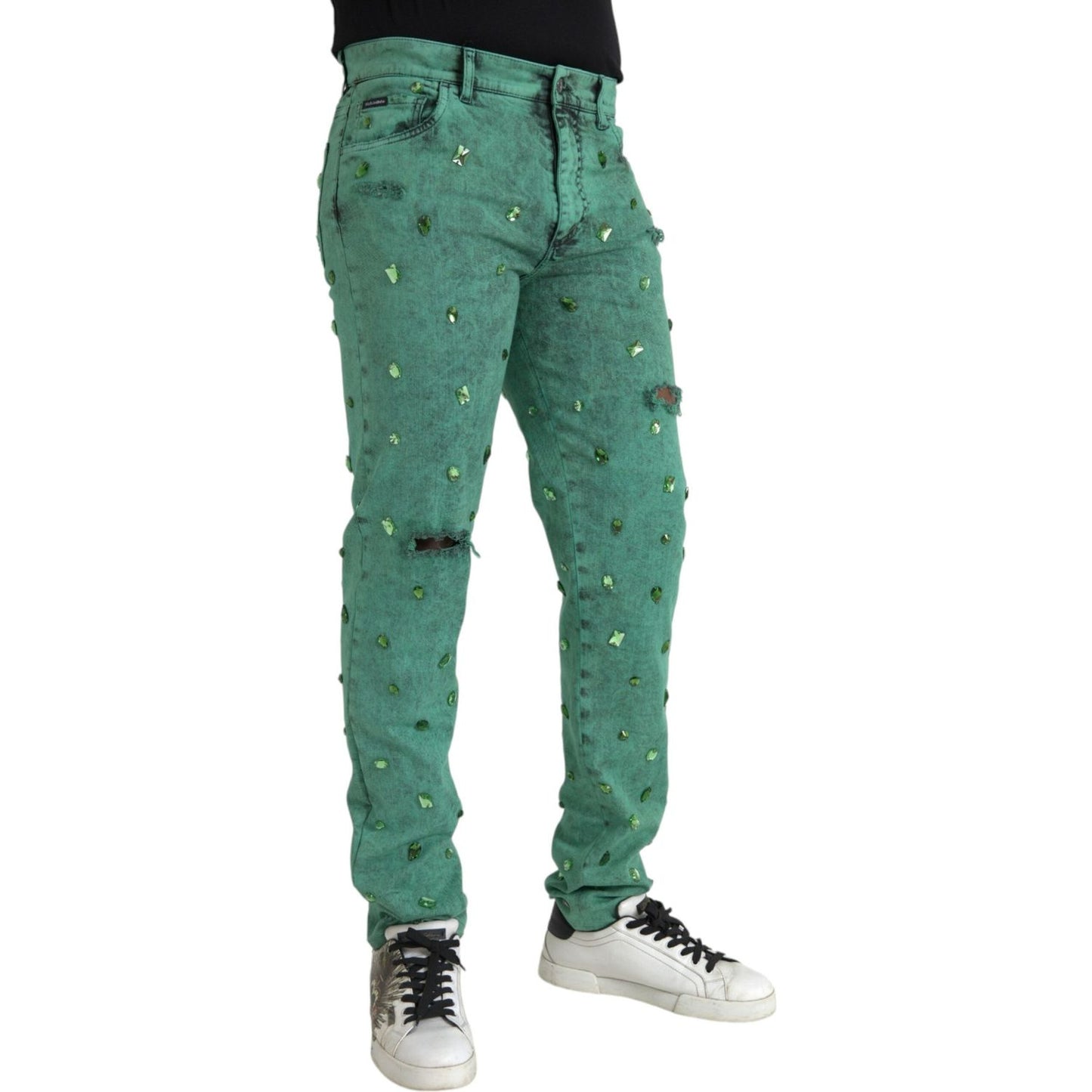 Green Crystals Cotton Stretch Slim Jeans