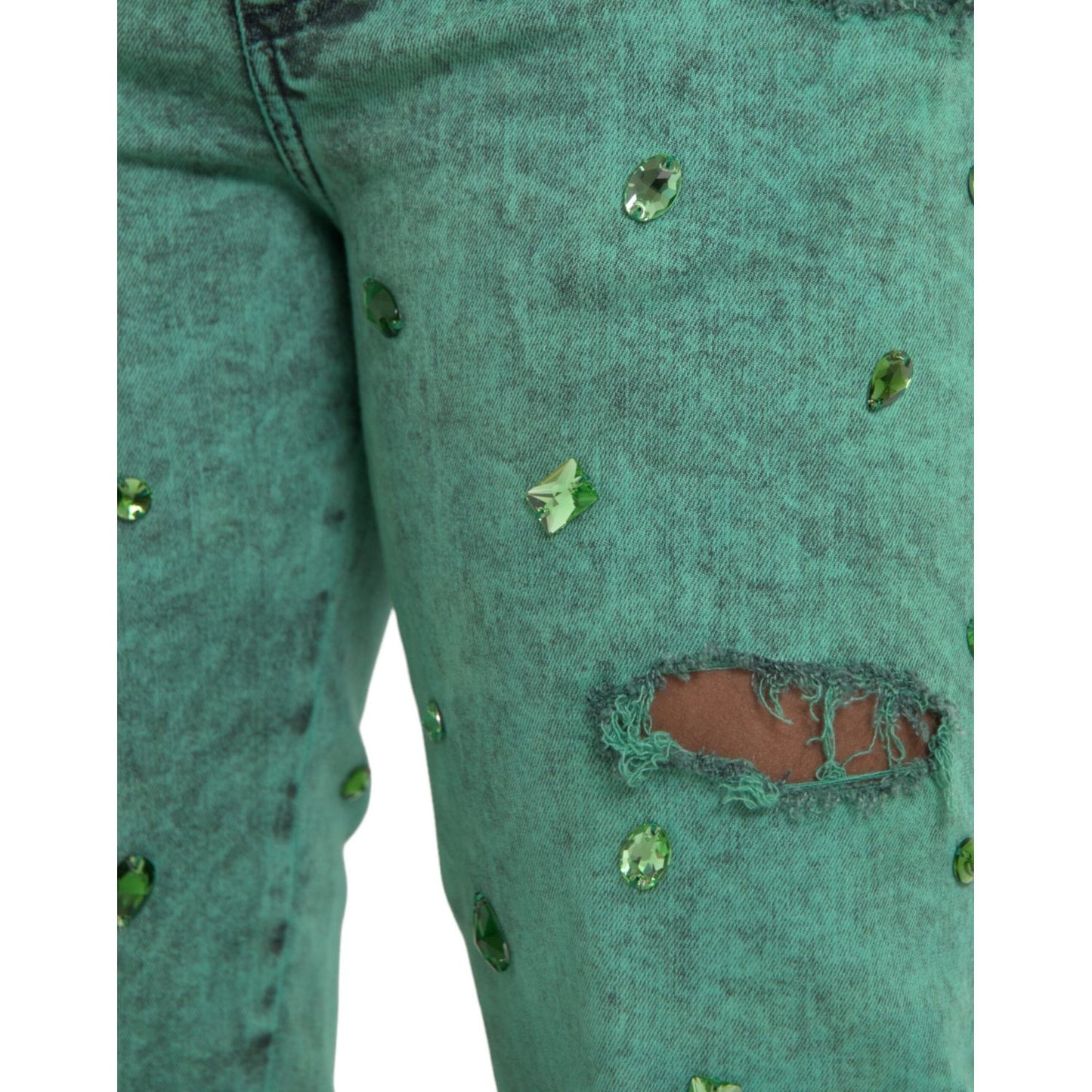 Green Crystals Cotton Stretch Slim Jeans