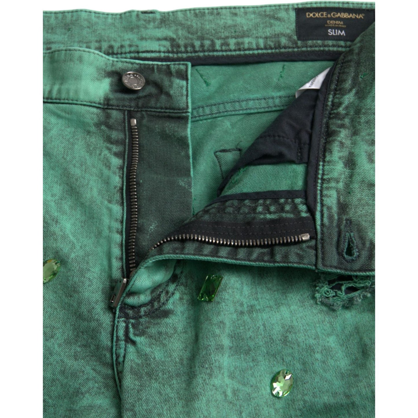 Green Crystals Cotton Stretch Slim Jeans