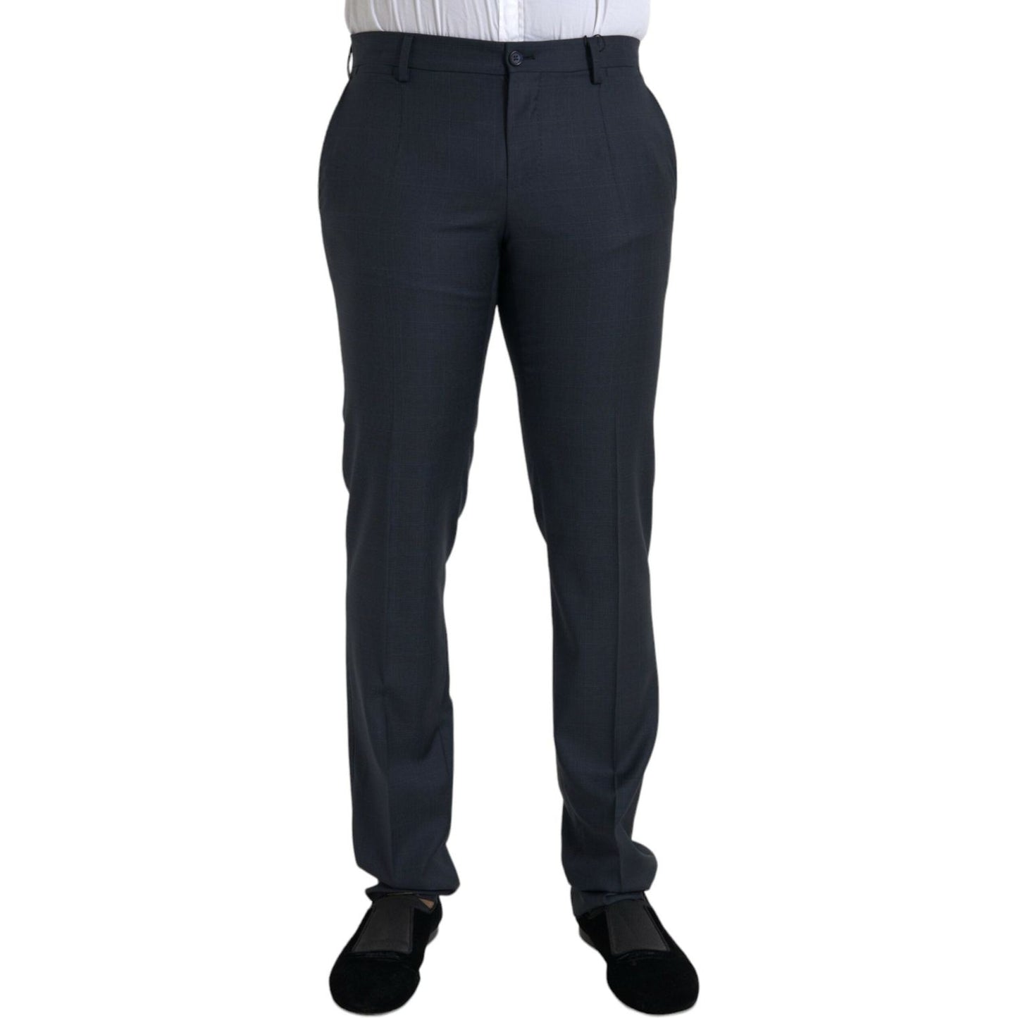 Blue Wool Men Skinny Dress Pants