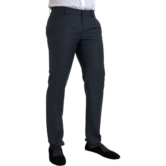 Blue Wool Men Skinny Dress Pants