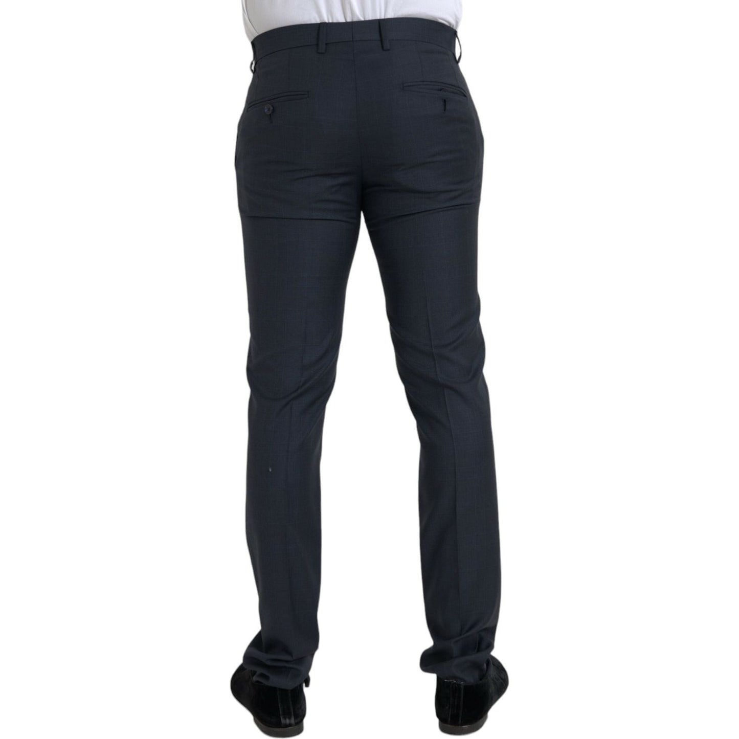 Blue Wool Men Skinny Dress Pants