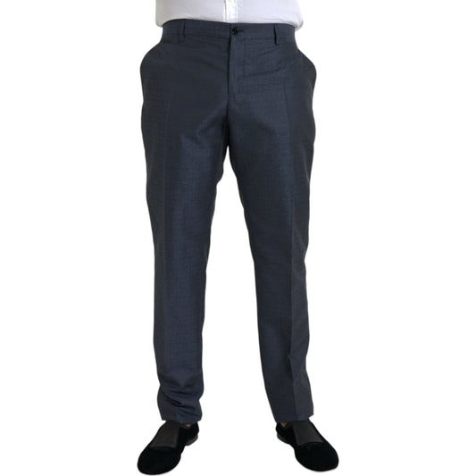 Blue Wool Men Skinny Dress Pants