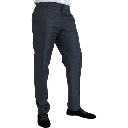 Blue Wool Men Skinny Dress Pants