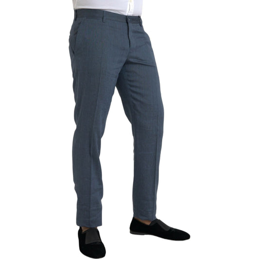 Blue Linen Silk Skinny Dress Pants Dolce & Gabbana