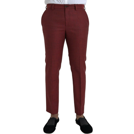 Maroon Wool Men Skinny Dress Pants