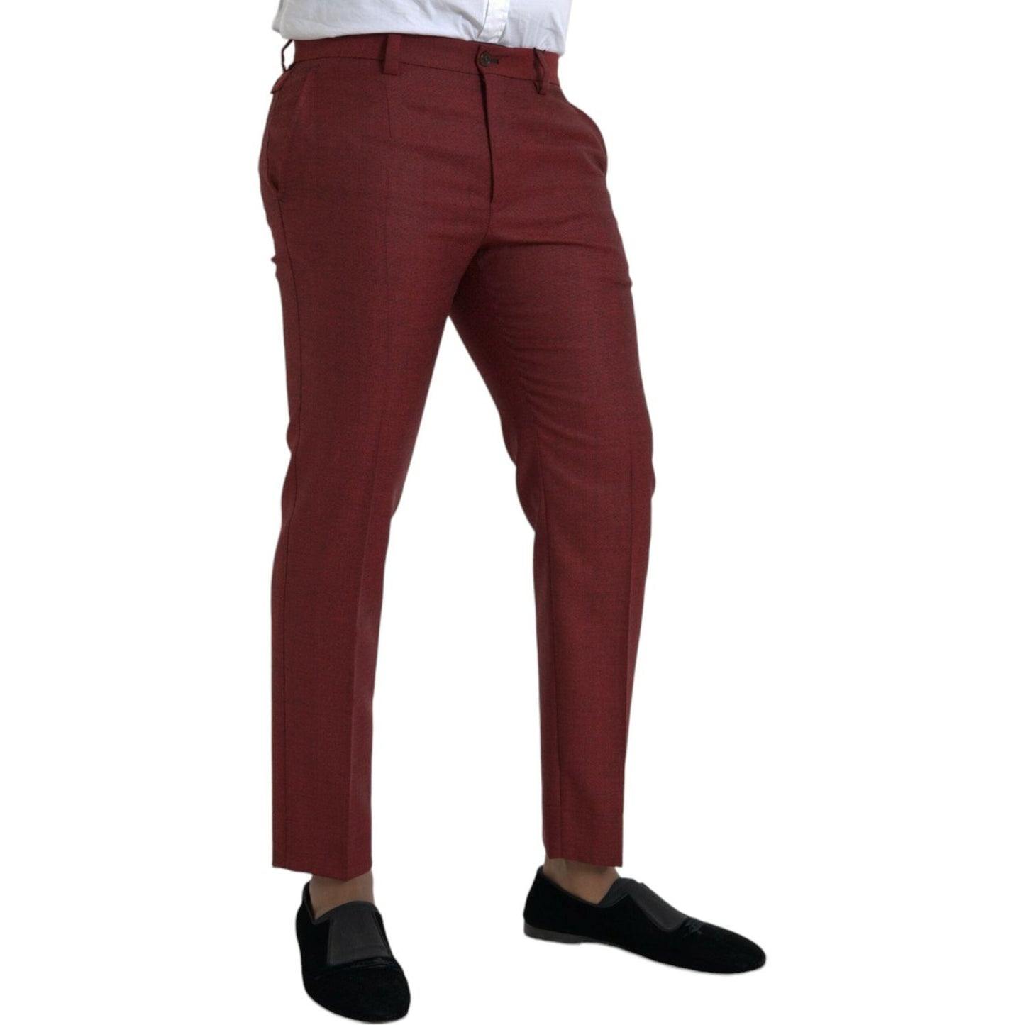 Maroon Wool Men Skinny Dress Pants