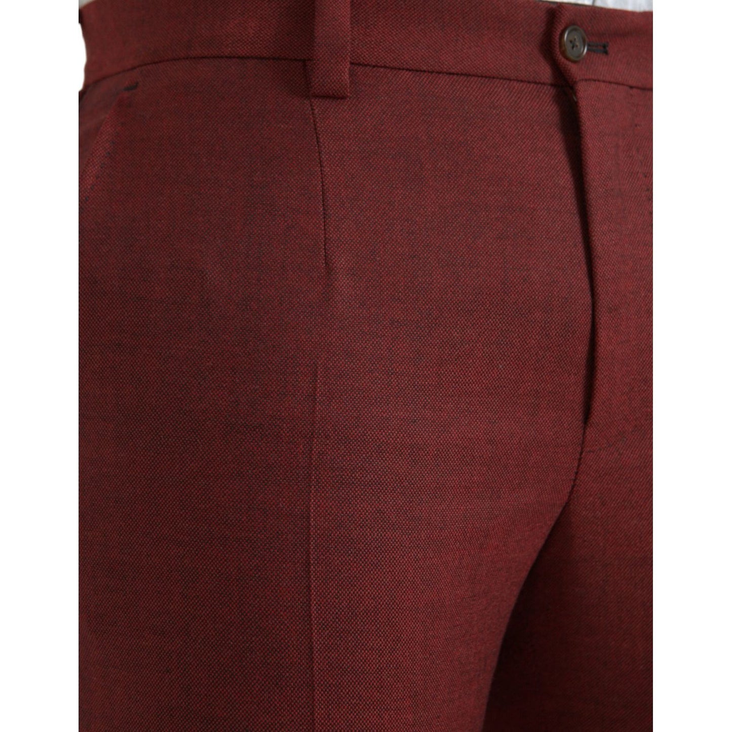 Maroon Wool Men Skinny Dress Pants