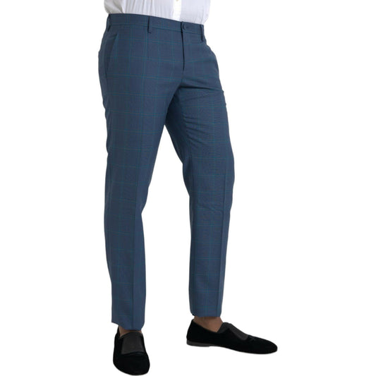 Blue Checkered Wool Men Dress Pants