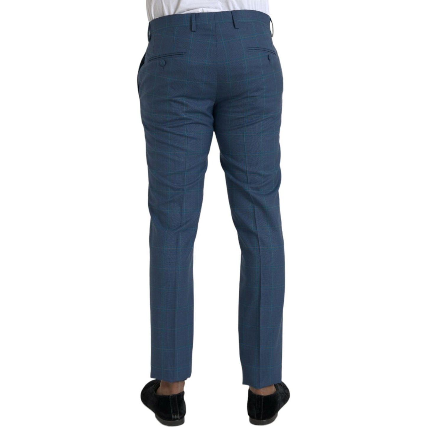 Blue Checkered Wool Men Dress Pants