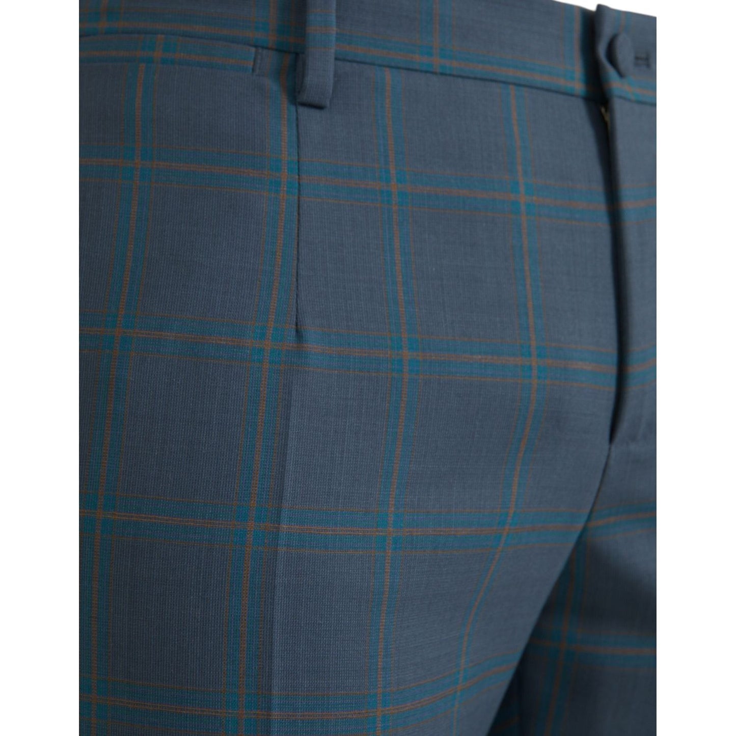 Blue Checkered Wool Men Dress Pants