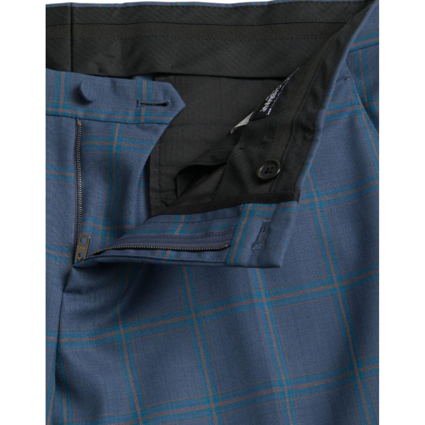 Blue Checkered Wool Men Dress Pants