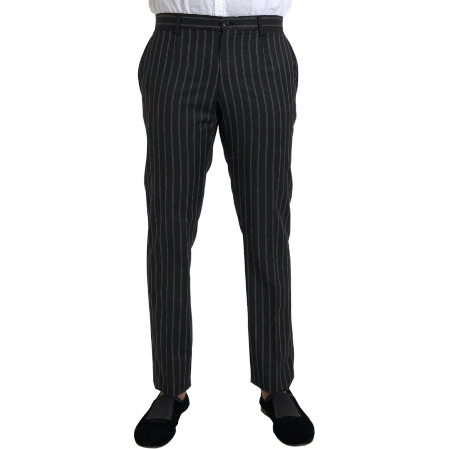 Black Striped Wool Skinny Dress Pants