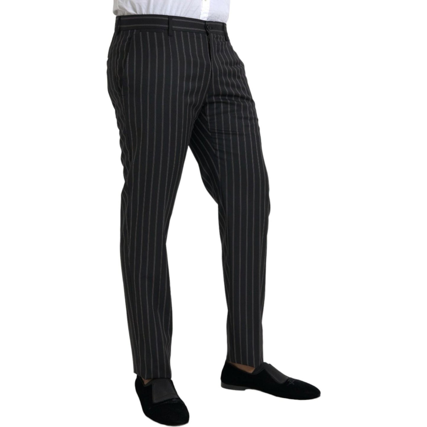 Black Striped Wool Skinny Dress Pants