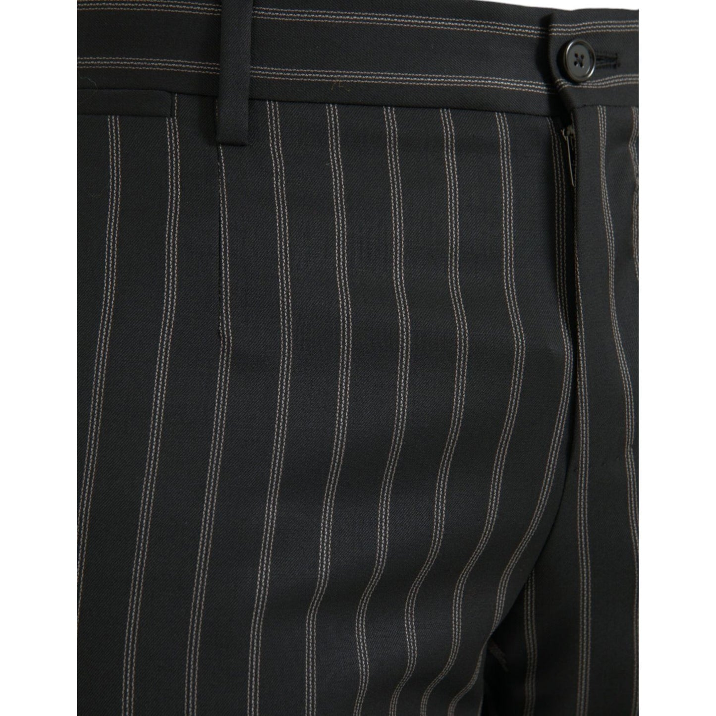 Black Striped Wool Skinny Dress Pants