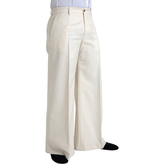 White Wool Wide Leg Mid Waist Pants Dolce & Gabbana