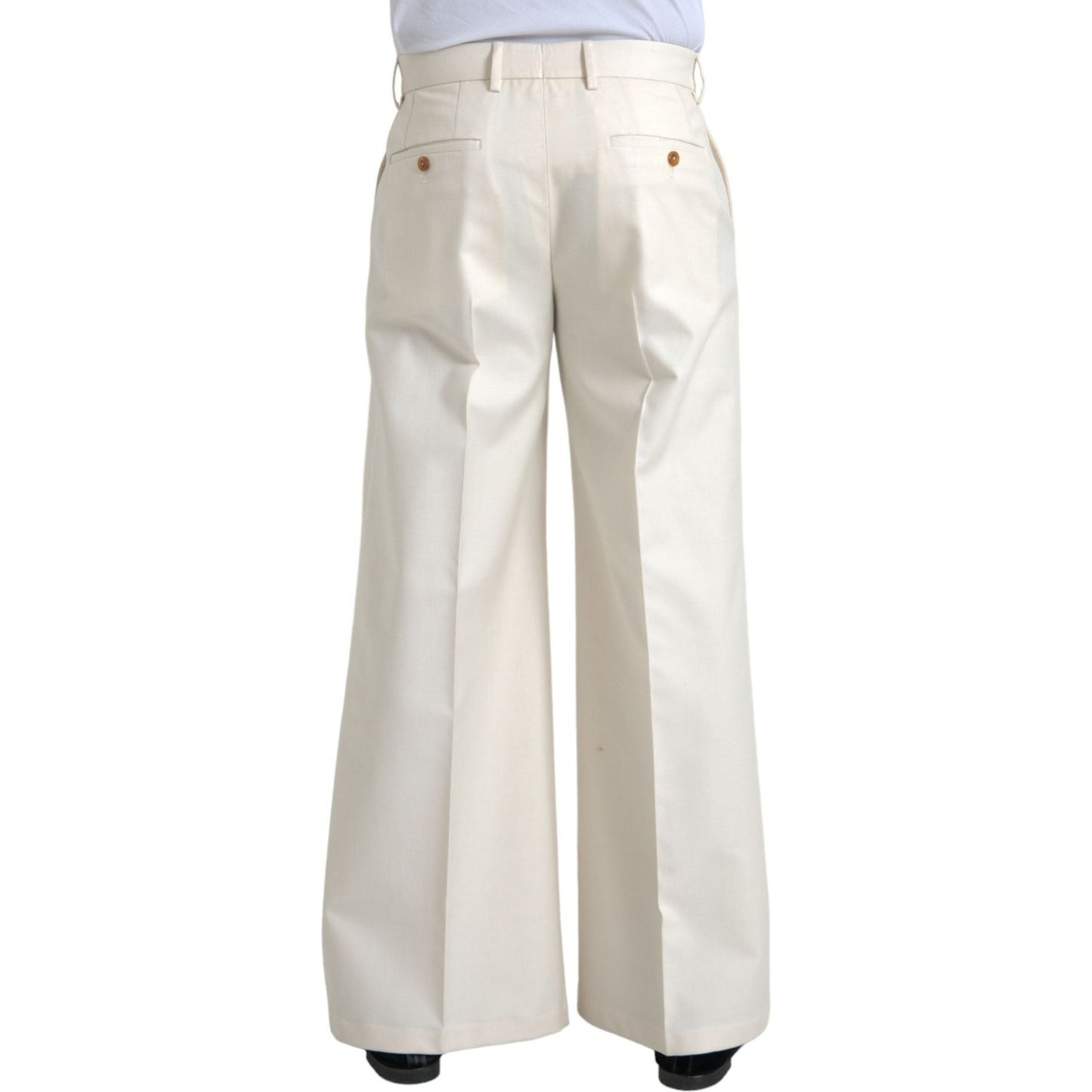 White Wool Wide Leg Mid Waist Pants