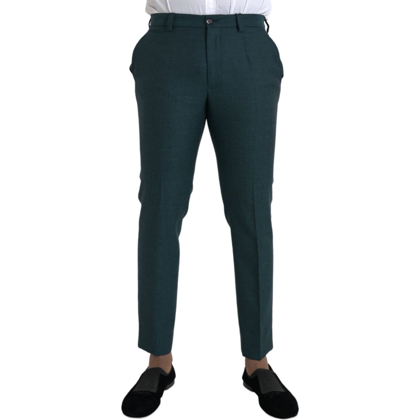 Green Wool Skinny Slim Dress Pants