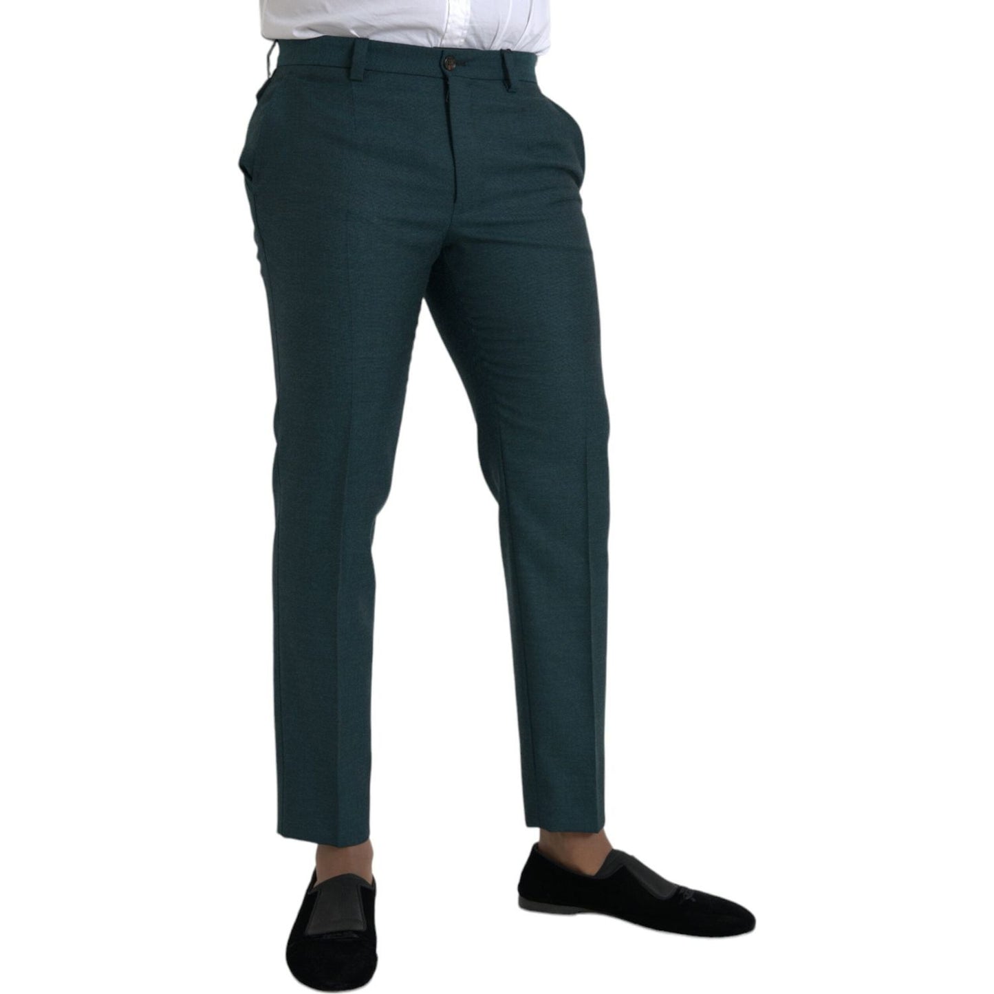 Green Wool Skinny Slim Dress Pants