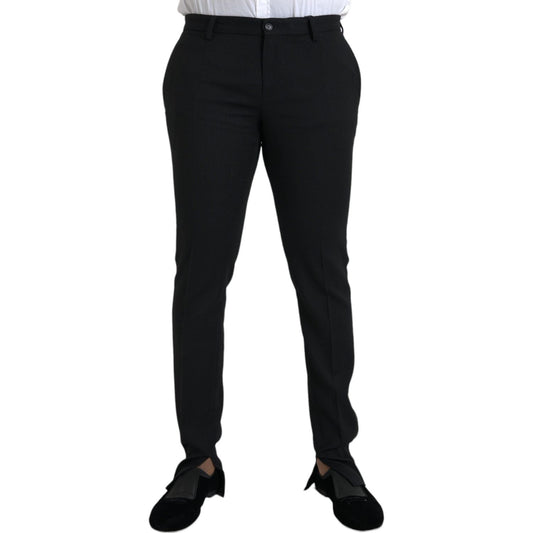 Black Wool Stretch Men Skinny Pants