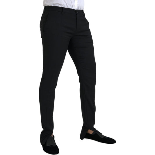 Black Wool Stretch Men Skinny Pants