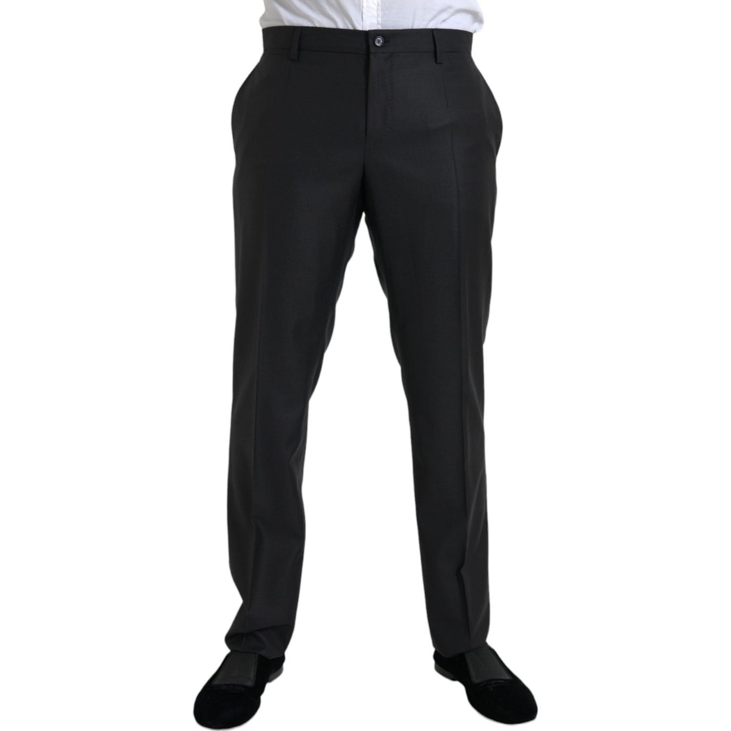 Black Wool Silk Skinny Dress Pants