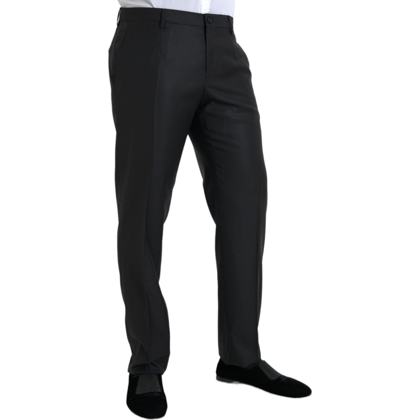 Black Wool Silk Skinny Dress Pants